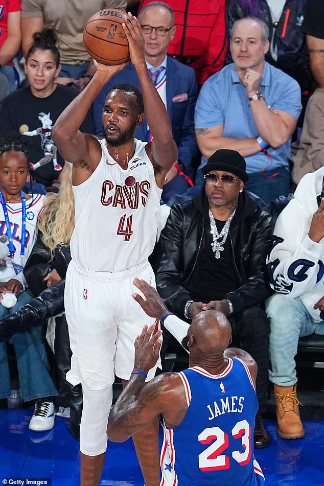 It¿s unclear if he was booing, but 76ers legend Allen Iverson (sunglasses) was on hand and appeared to be sitting just a few seats down from James¿ young daughter, Zhuri (far left)
