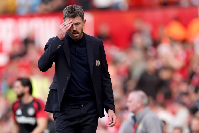 MANCHESTER, ENGLAND - SEPTEMBER 13: Michael Carrick, Manager of Manchester United, during the Premier League 2026/27 match between Manchester United and Manchester City at Old Trafford on September 13, 2026 in Manchester, England. (Photo by Carl Recine/Getty Images)
