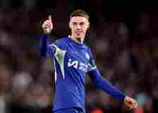 A thumbs up from Cole Palmer of Chelsea during the Premier League match against Everton