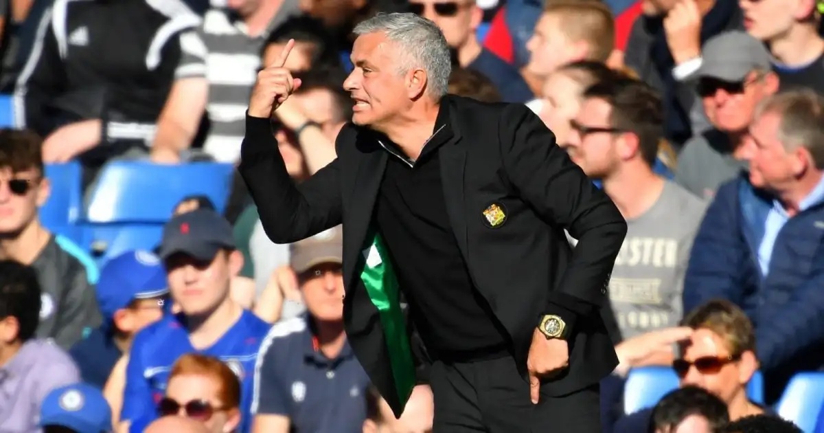 Jose Mourinho during the Premier League match between Chelsea and Manchester United at Stamford Bridge, London, October 2018.