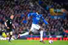 Amadou Onana of Everton runs with the ball during the Premier League match between Everton FC and Brentford FC at Goodison Park on April 27, 2024 i...