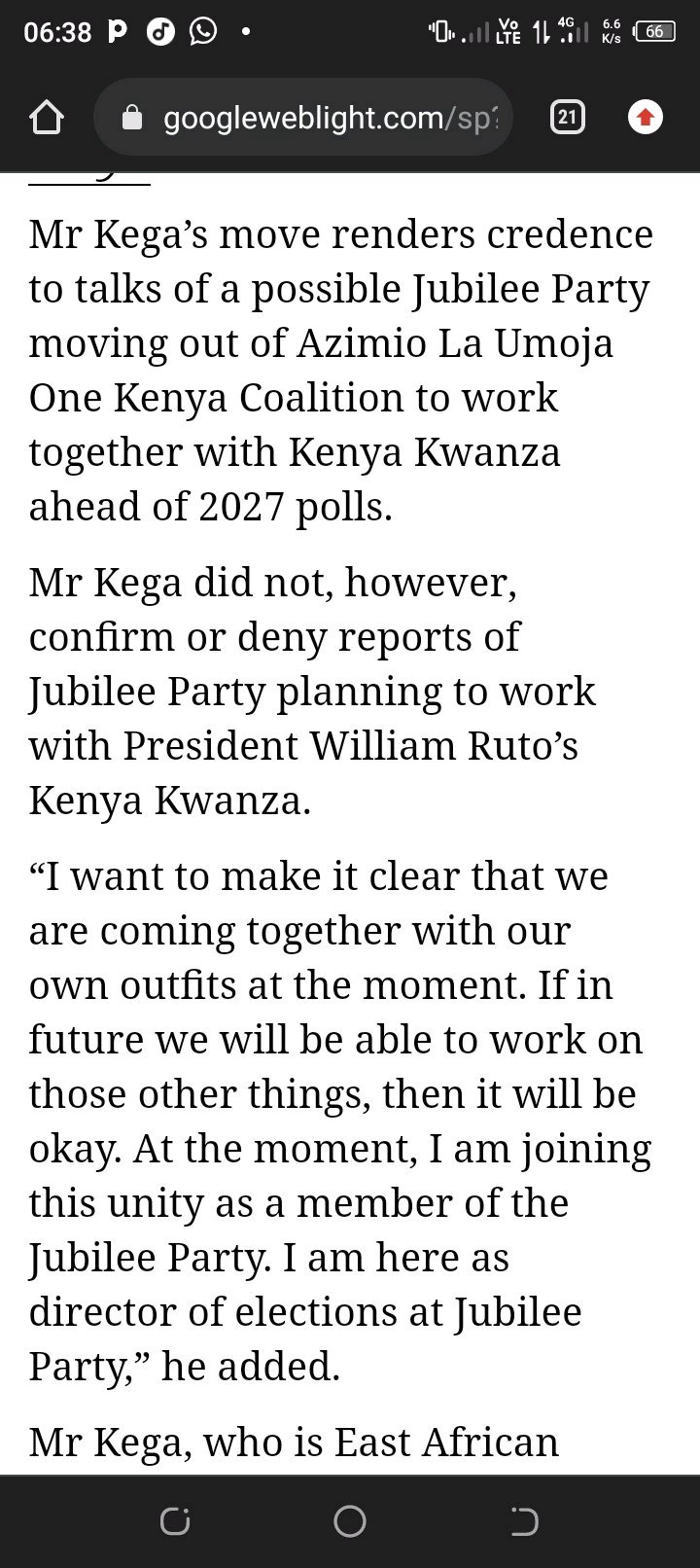 Mega Division Looming in Azimio as Kanini kega Yesterday Message That