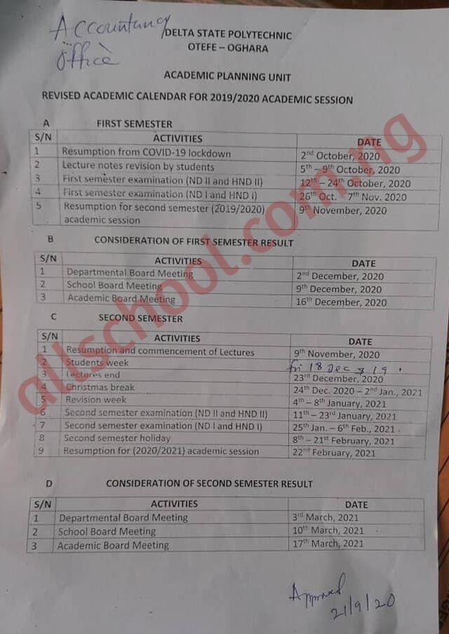 Oghara Poly Academic Calendar