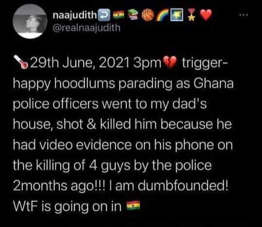"They k!lled my father because he had video evidence of the police k!lling of four civilians" - Lady