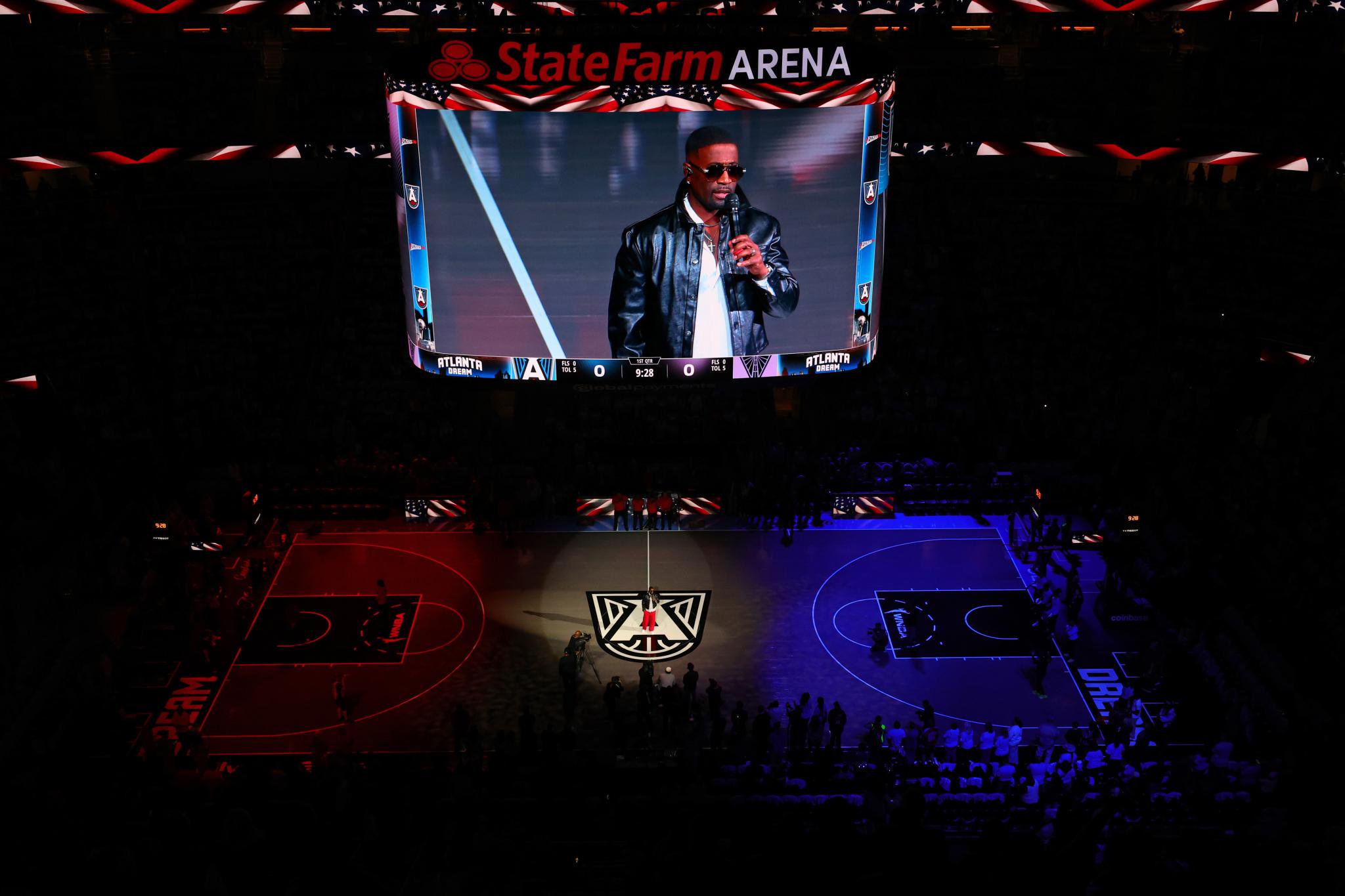 Q Parker performs the national anthem at State Farm Arena before Game 3 of the WNBA Finals between the Golden State Valkyries and the Atlanta Dream.