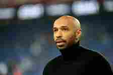 French Tv presentator for Amazon Prime, Thierry Henry reacts during the Ligue 1 match between Paris Saint-Germain and Olympique Marseille at Parc d...
