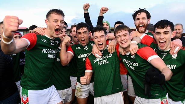 1 November 2025; St Brigid's players celebrate their side's victory in the Roscommon County Senior Club Football Championship Final Replay between St Brigid's and Pádraig Pearses at King & Moffatt Dr Hyde Park in Roscommon. Photo by Tom Beary/Sportsfile