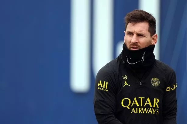 PARIS, FRANCE - MARCH 10: Leo Messi looks on during a Paris Saint-Germain training session on March 10, 2023 in Paris, France.