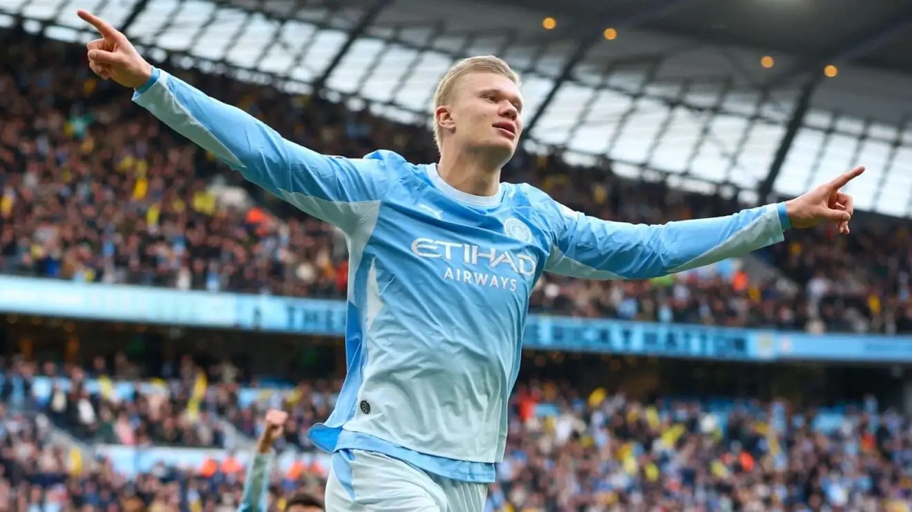 Erling Haaland celebrates as Man City edge past Ipswich.