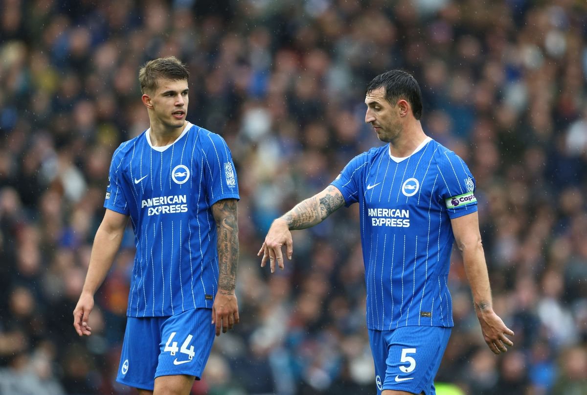 Luka Vuskovic (left) and Lewis Dunk have formed a convincing partnership at Brighton after the former's £46m move from Tottenham this summer