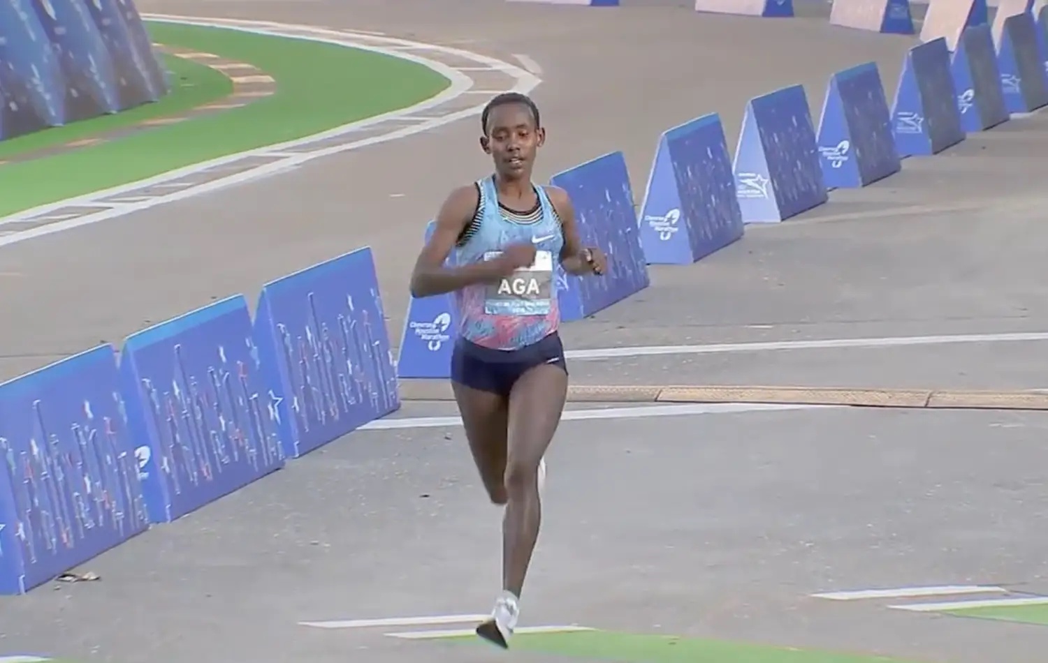 Ethiopian marathon runner Ruti Aga in action
