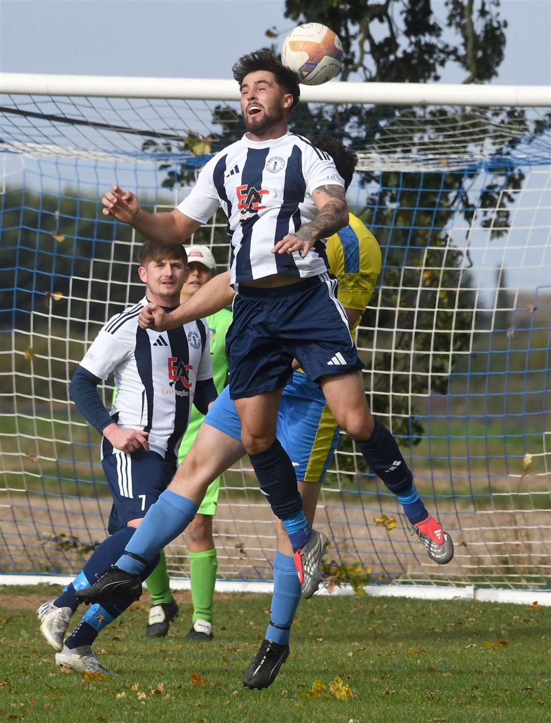 Action from Moulton Harrox's home defeat to Sawtry. Photo: Chris Lowndes