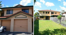 Two photos of a Gold Coast property, one facing the front of the house and the other showing the backyard