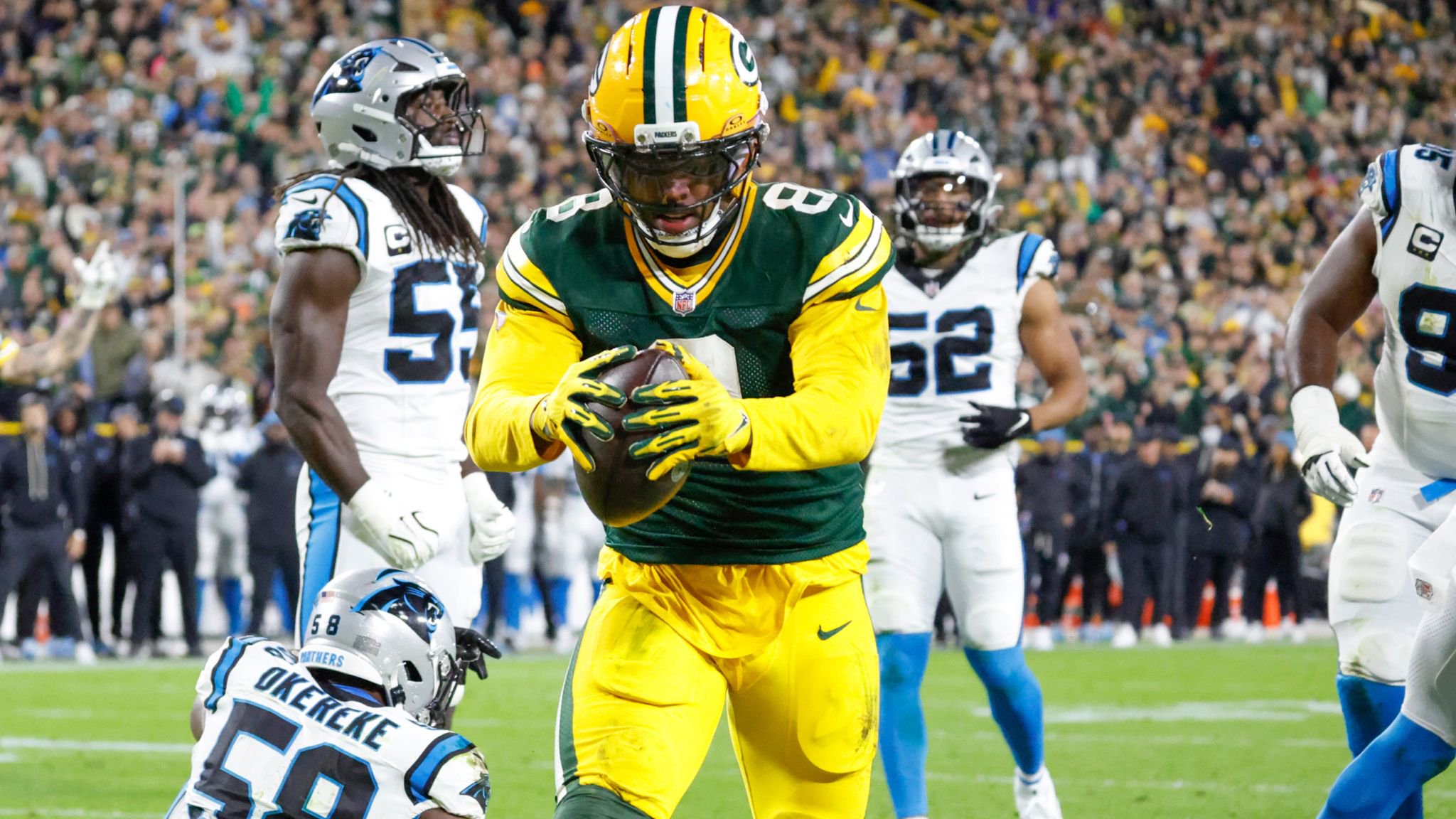 Green Bay running back Jacobs scored two touchdowns