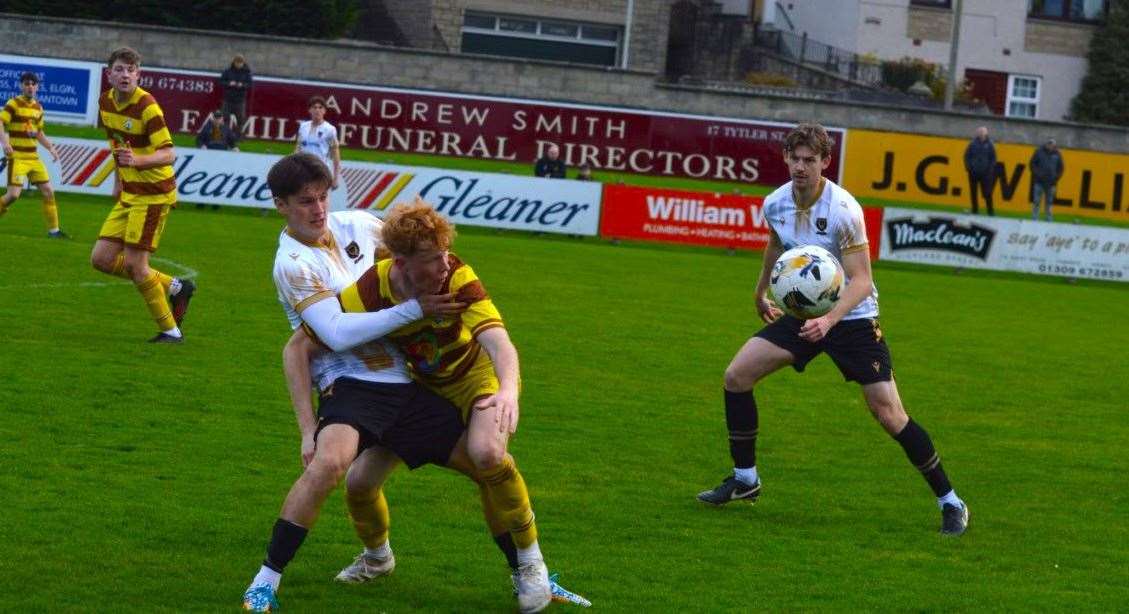 Action from Forres Mechanics at home to Huntly. Picture: Derek Lowe