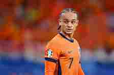 Xavi Simons of Netherlands looks on during the UEFA EURO 2024 group stage match between Netherlands and France at Football Stadium Leipzig on June ...