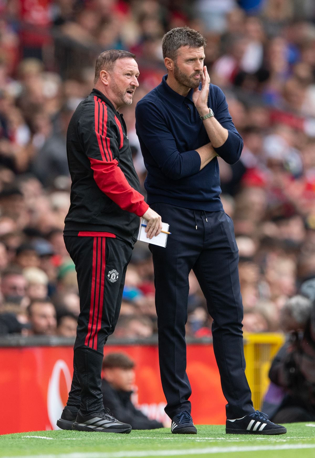 Manchester United manager Michael Carrick pictured with assistant manager Steve Holland