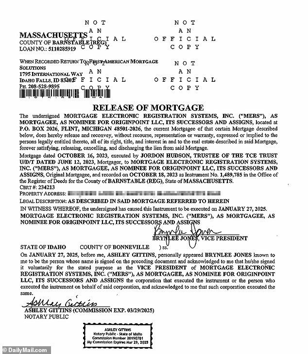 The property was purchased on October 18, 2023 for $610,000, property records show, with a mortgage of $488,000.