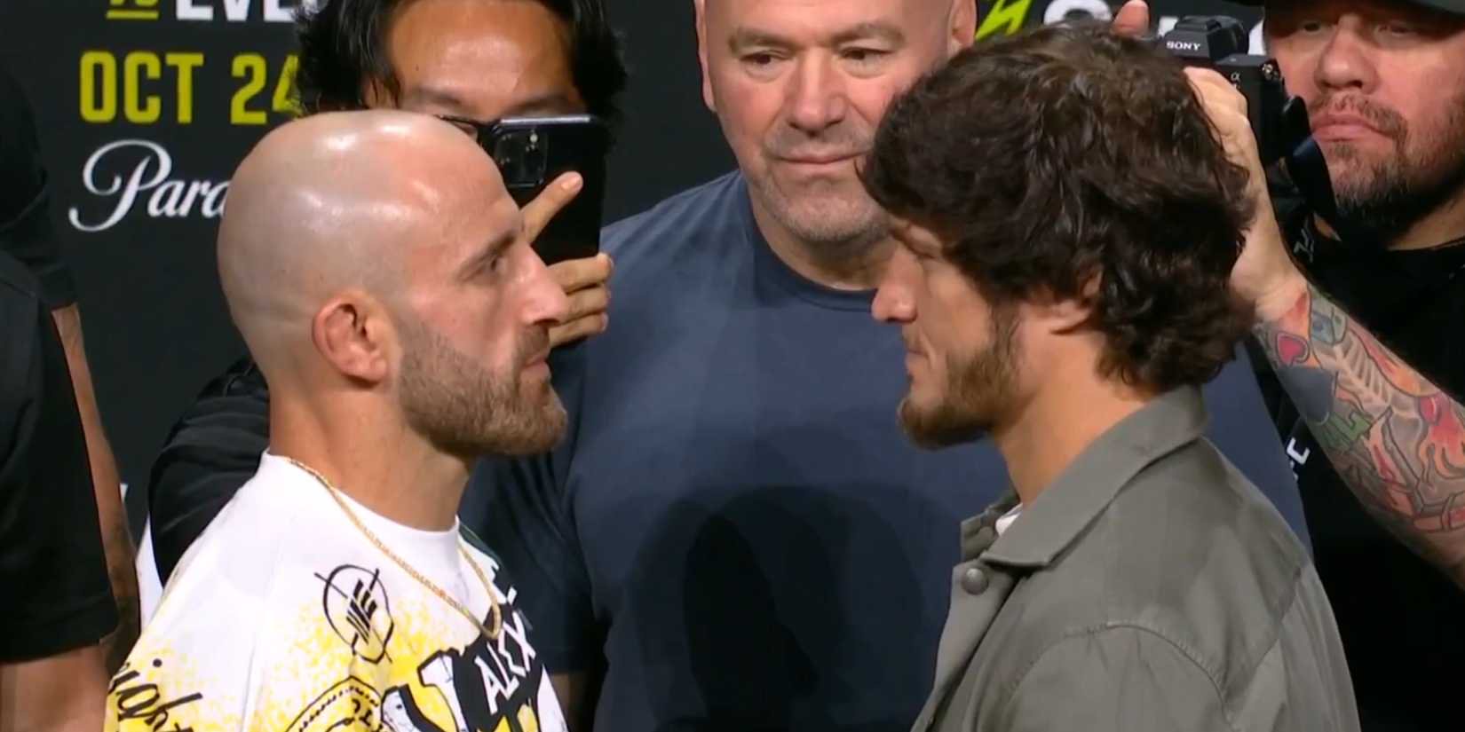 Alexander Volkanovski and Movsar Evloev face off