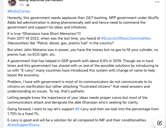 Ruthy speaks on E-levy