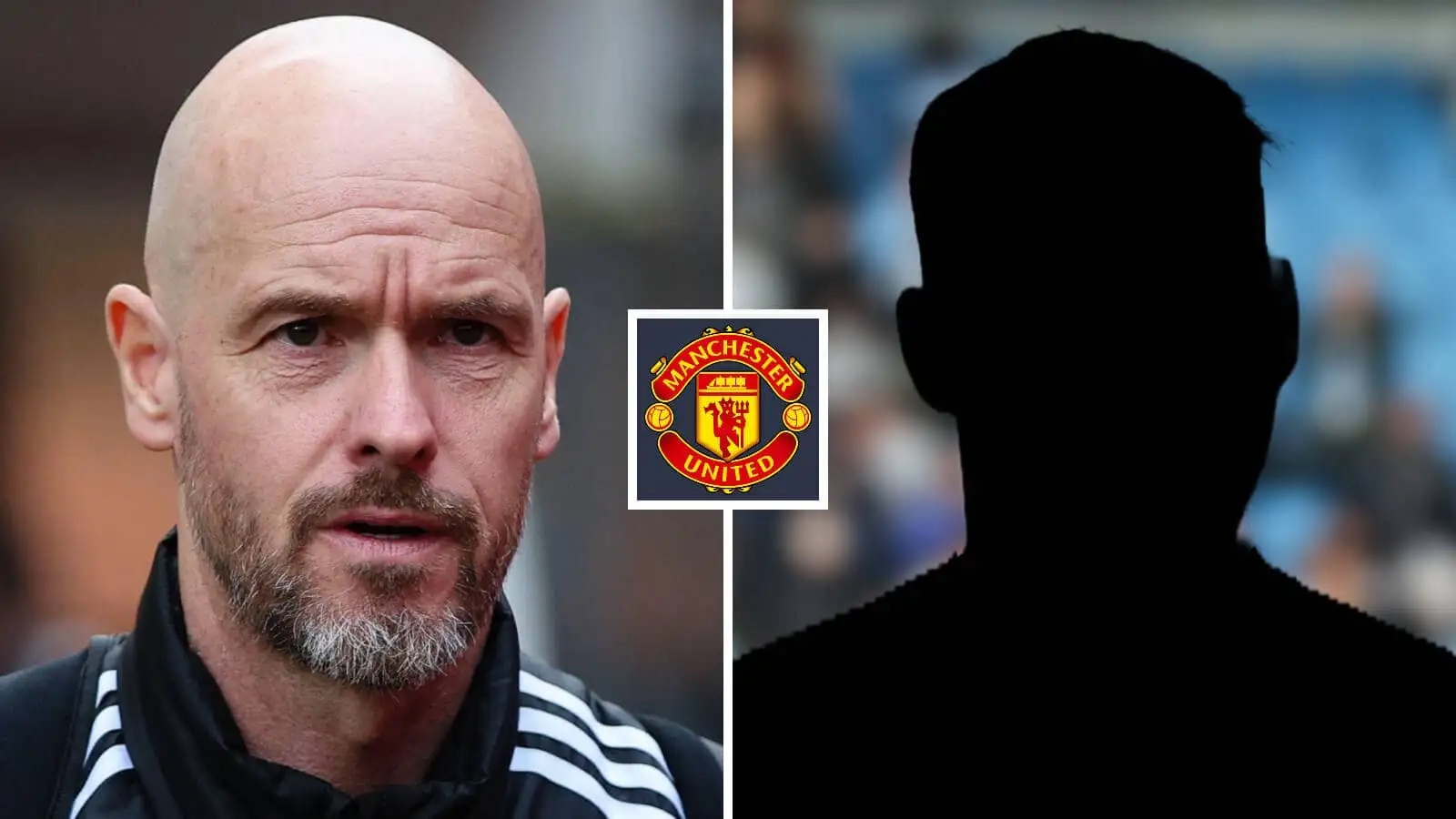 Split image of Former Manchester United manager Erik ten Hag, with the Manchester United badge in between - copyright TEAMtalk