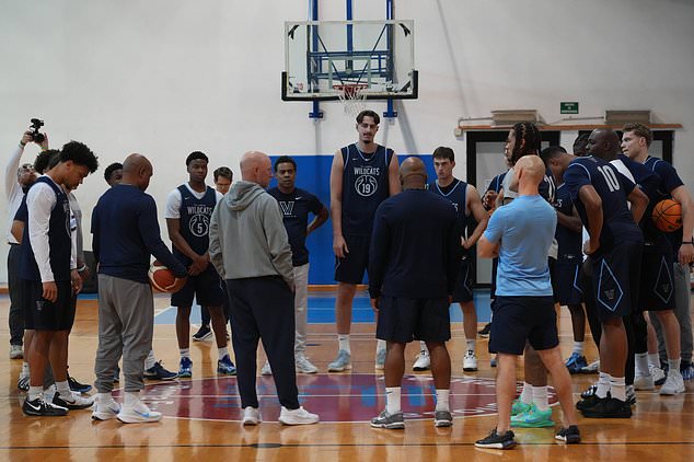 The Villanova men's basketball team takes part in a training session in Rome, Thursday, Oct. 29, 2026. (AP Photo/Gregorio Borgia)
