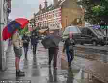 A dry, cool and sunny June was had in the UK according to the Met Office. Wales and the south of England received much lower-than-average rainfall amounts. Pictured, wet weather in Wimbledon, London, June 15, 2024