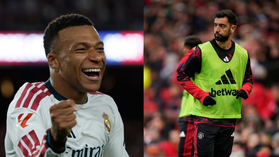 Kylian Mbappe and Bruno Fernandes (AP)