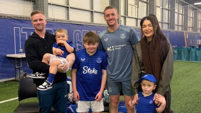 Leon and Crystal with their three sons, Tony, Leuin and Warren and England goalkeeper Jordan Pickford 
