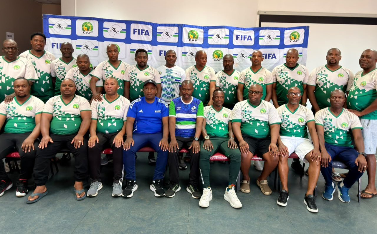 Mpho Maleka and Helman Mkhalele among other coaches in Lesotho after obtaining their CAF A coaching license