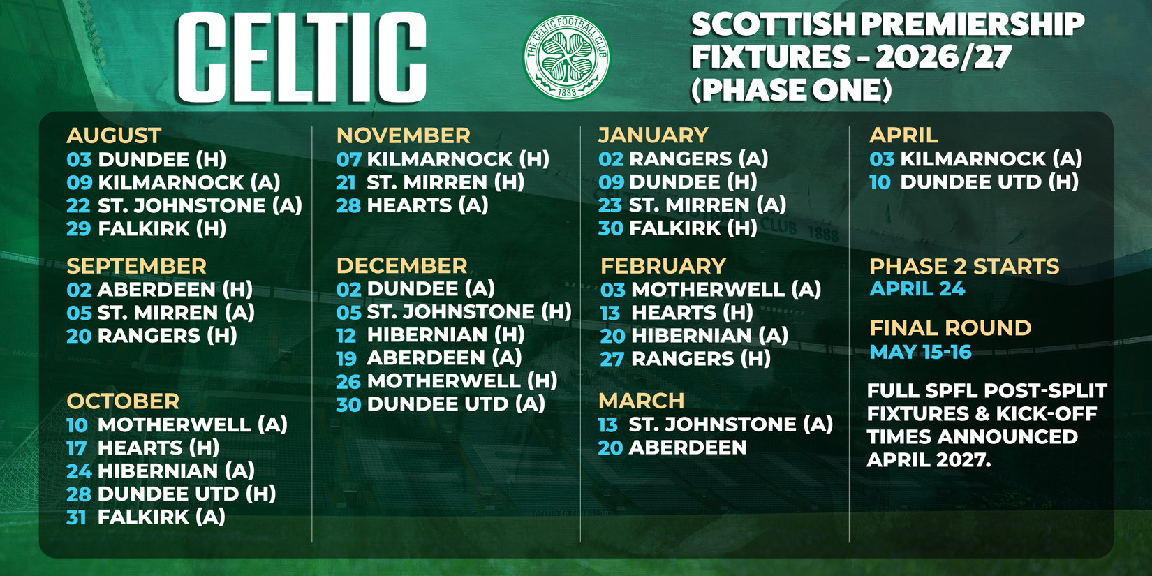 Celtic Fixtures 2026-27