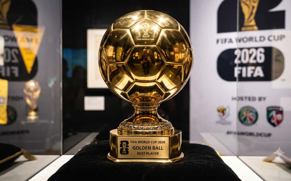 Réplica da Bola de Ouro da Copa do Mundo de 2026 (Foto: Lance!/Gemini)
