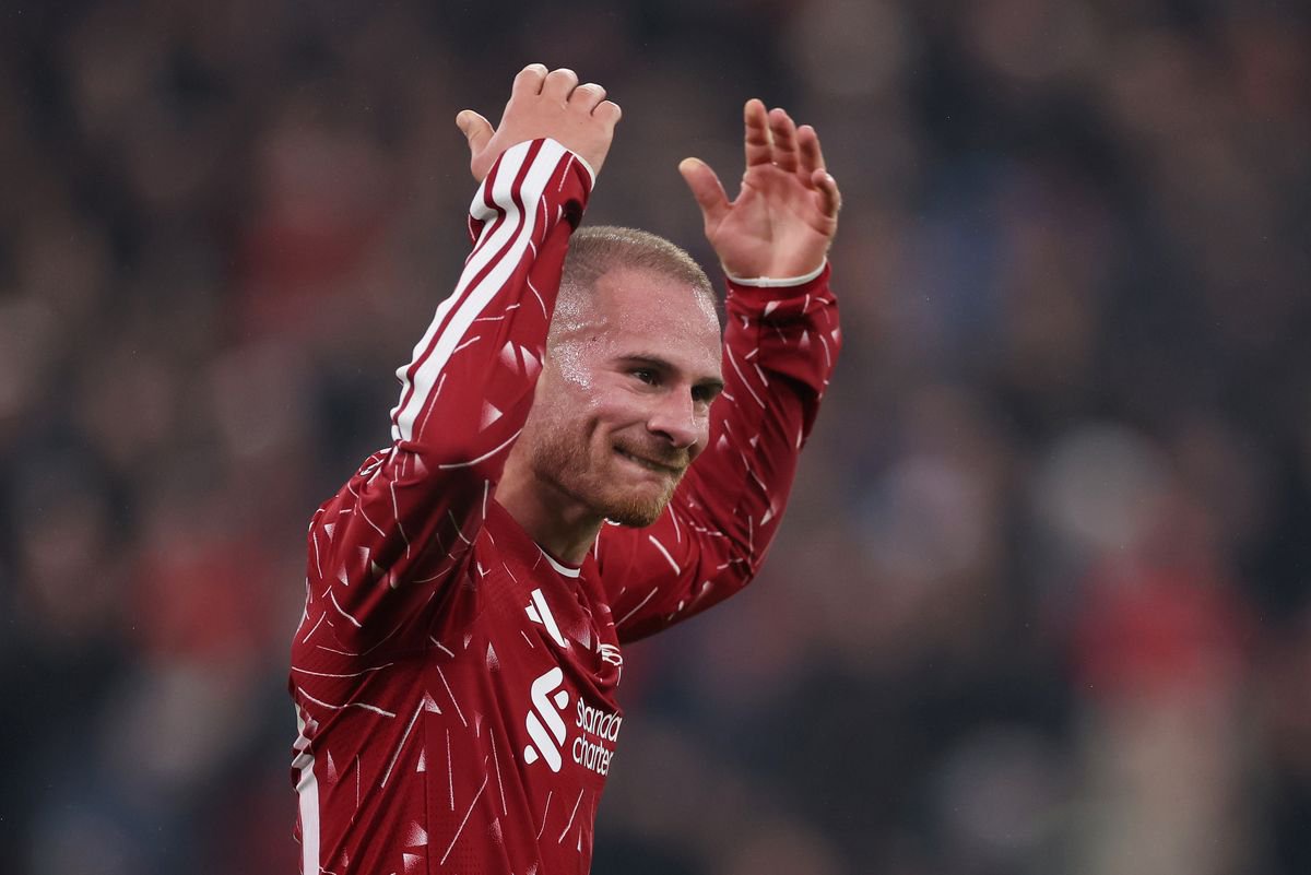 LIVERPOOL, ENGLAND - OCTOBER 20: Alexis Mac Allister of Liverpool celebrates scoring his team’s third goal during the UEFA Champions League 2026/27 League Phase MD3 match between Liverpool FC and Villarreal CF at Anfield on October 20, 2026 in Liverpool, England. (Photo by Lewis Storey - Danehouse/Getty Images)