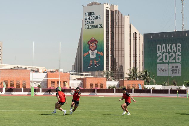 Players from Japan train at Iba Mar Diop Stadium, one of the olympic venues, ahead of the Youth Olympics Games in Dakar, Senegal, Friday, Oct. 30, 2026. (AP Photo/Sylvain Cherkaoui)