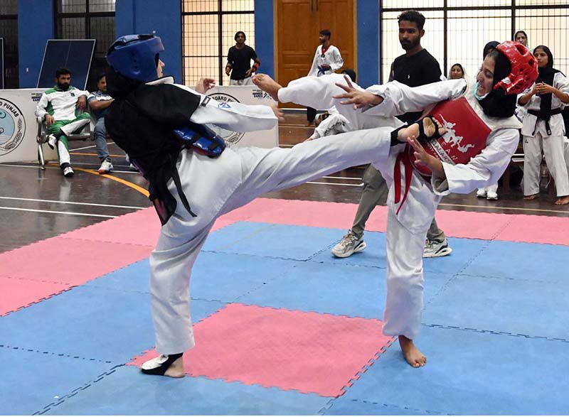 Taekwondo players in action during the Inter-District Karate and Taekwondo Championship organized by the Divisional Sports Office.