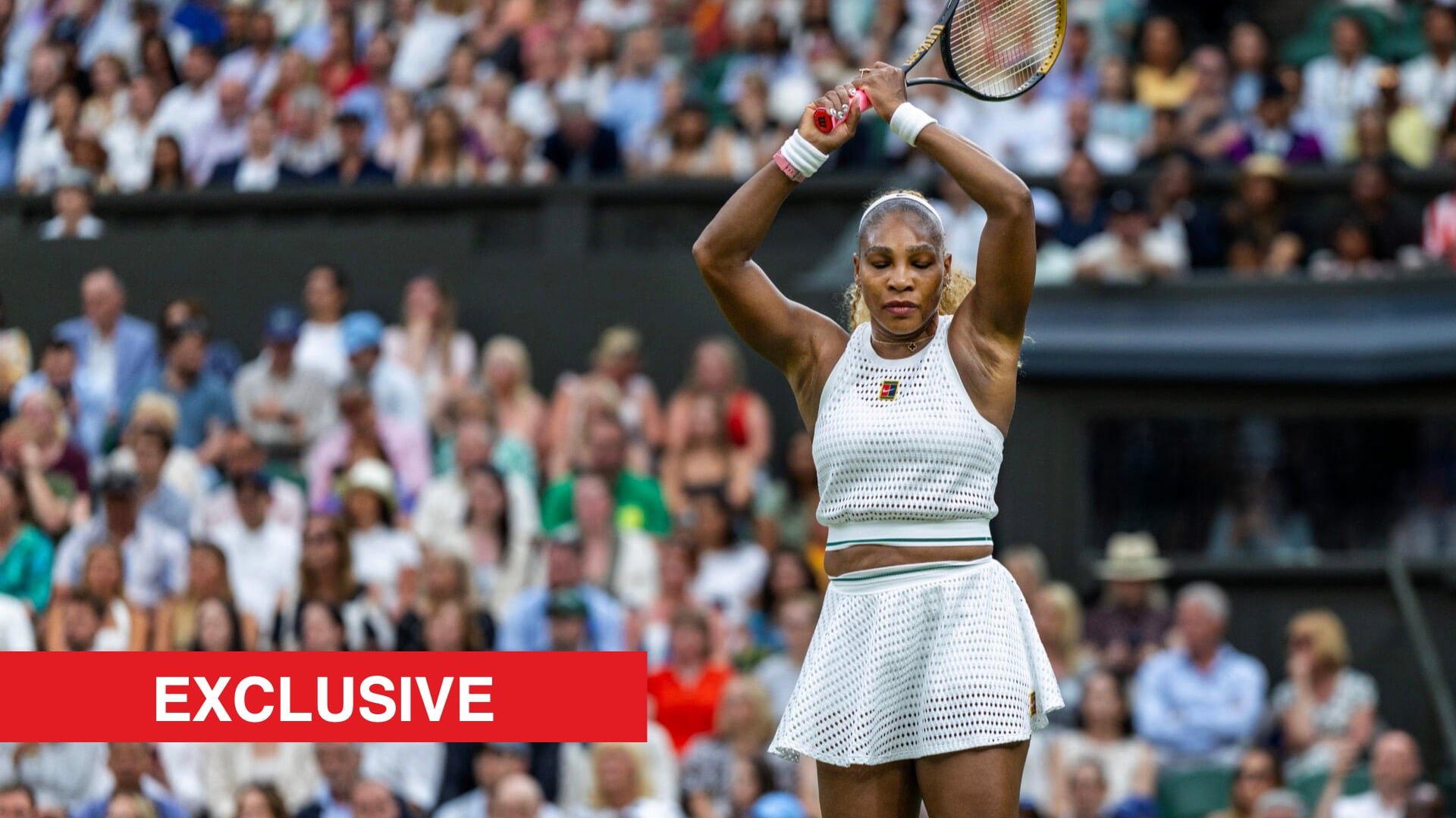 Serena Williams in action at Wimbledon, with an exclusive label.