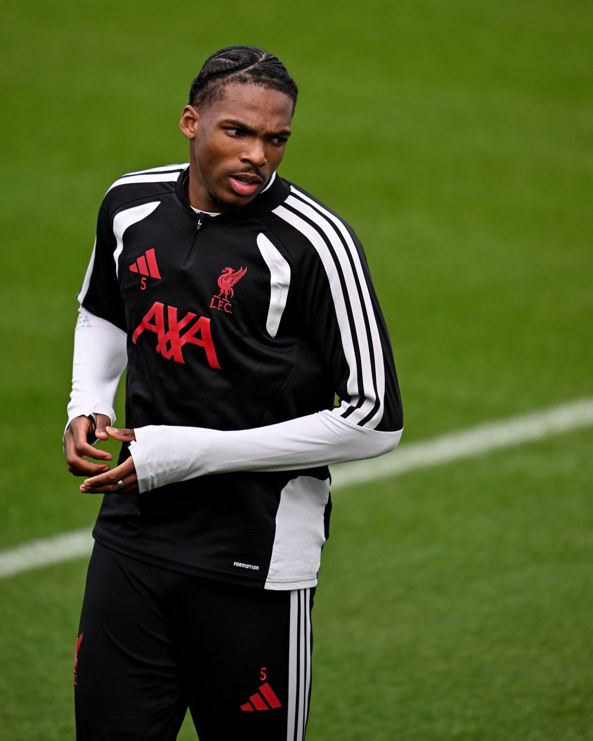 KIRKBY, ENGLAND - OCTOBER 08: (THE SUN OUT, THE SUN ON SUNDAY OUT) Jeremy Jacquet of Liverpool during a training session at AXA Training Centre on October 08, 2026 in Kirkby, England. (Photo by Andrew Powell/Liverpool FC via Getty Images)