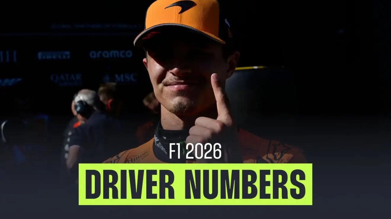 Lando Norris, McLaren, displays the '1' finger at the 2025 Austrian Grand Prix. F1 driver numbers