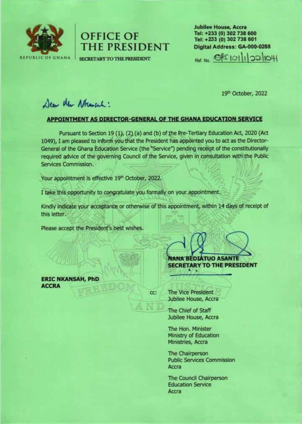 Prez Akufo-Addo Appoints New GES Boss | Education | Peacefmonline.com