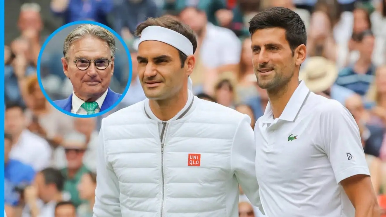 Pictured: Roger Federer and Novak Djokovic, with Jimmy Connors (inset)