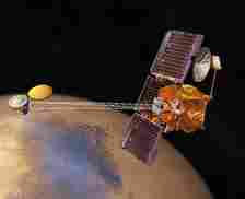 An artist's impression of the Odyssey orbiter around Mars. Image Credit: NASA