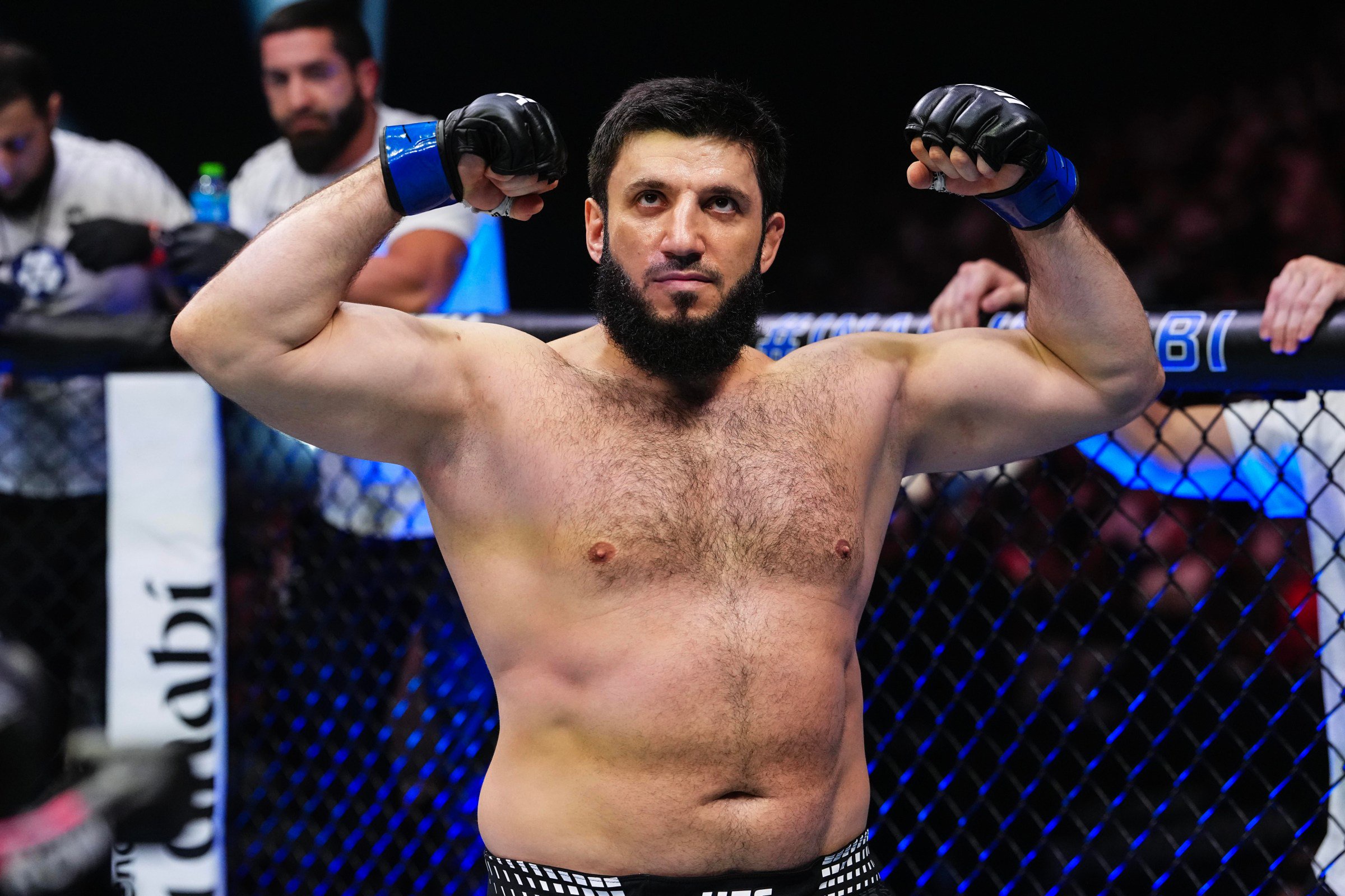 ABU DHABI, UNITED ARAB EMIRATES - OCTOBER 24: Rizvan Kuniev of Russia prepares to face Alexander Volkov of Russia in a heavyweight fight during the UFC 333 event at Etihad Arena on October 24, 2026 in Abu Dhabi, United Arab Emirates. (Photo by Jeff Bottari/Zuffa LLC)