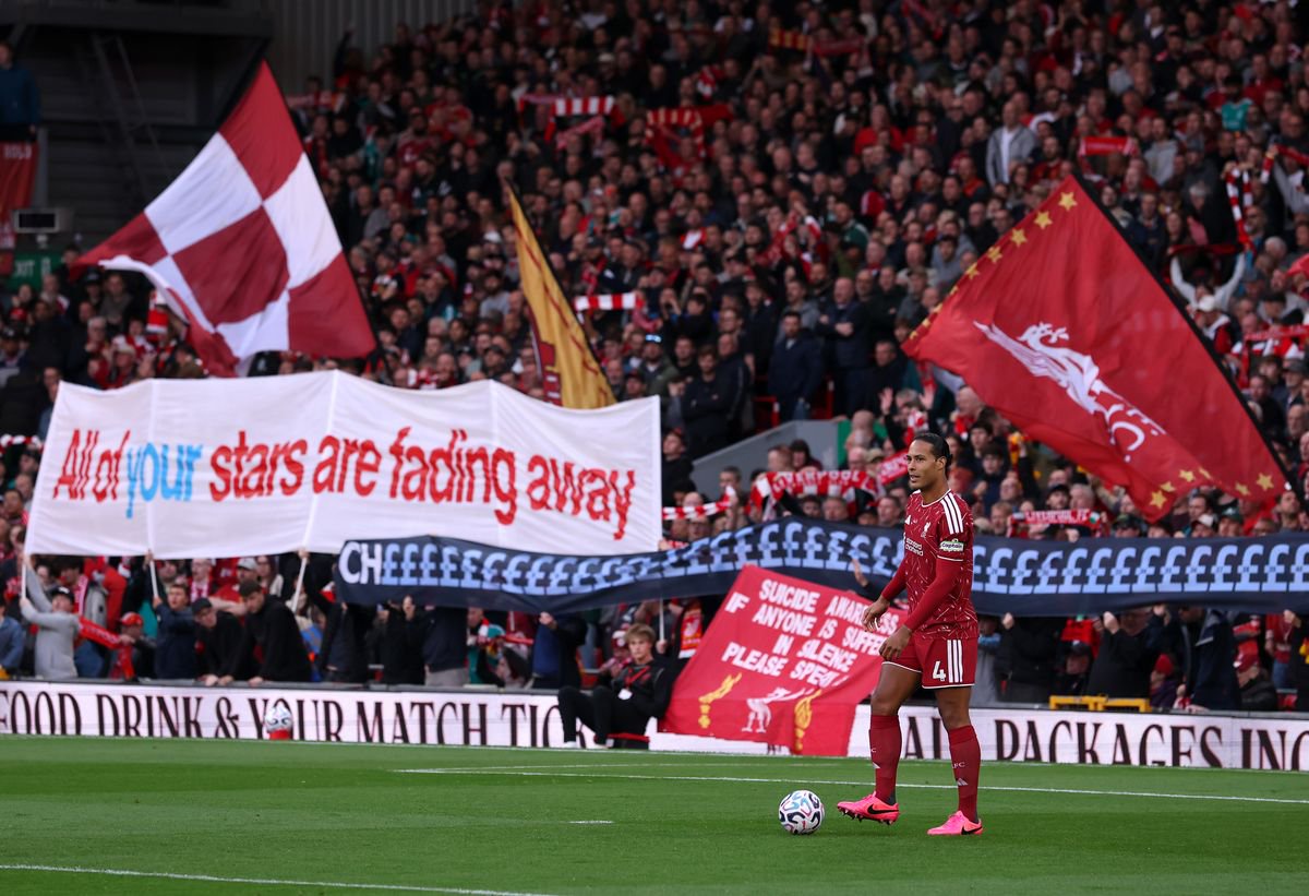 Liverpool fans protest against Manchester City after their guilty verdict.