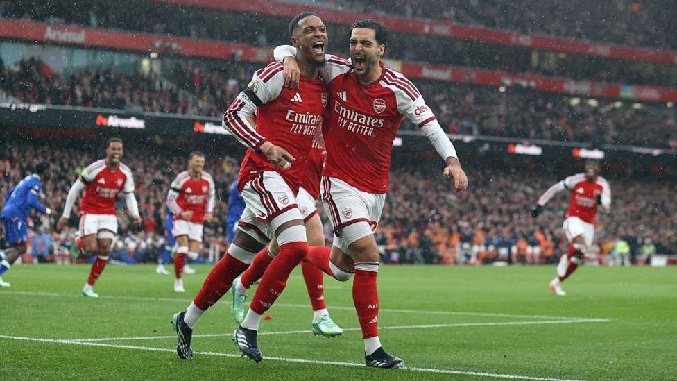 Ezri Konsa celebrates scoring his first goal for Arsenal