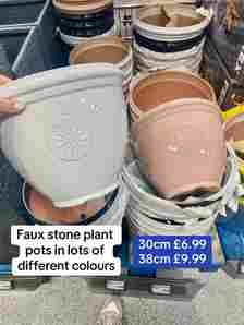 The faux stone plant pots come in a variety of colours, with prices starting from £6.99