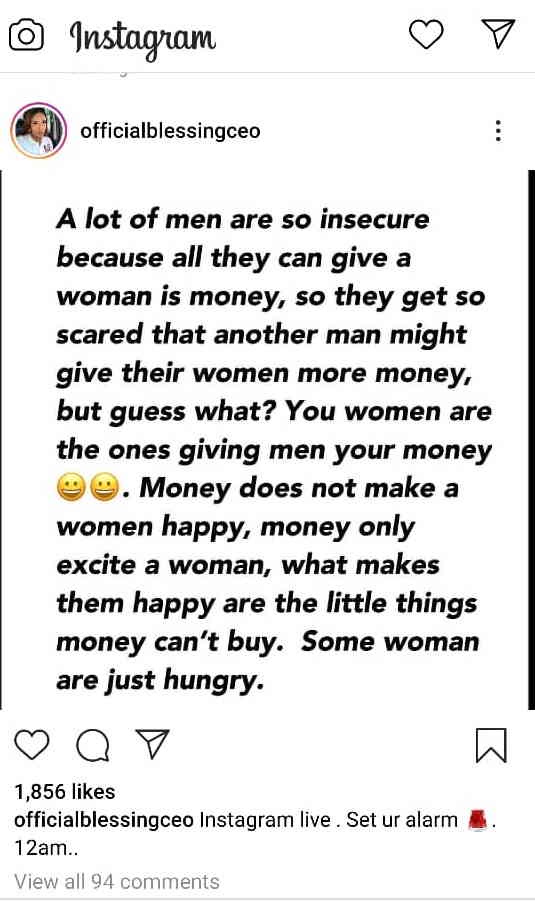 Blessing CEO insecure men money women