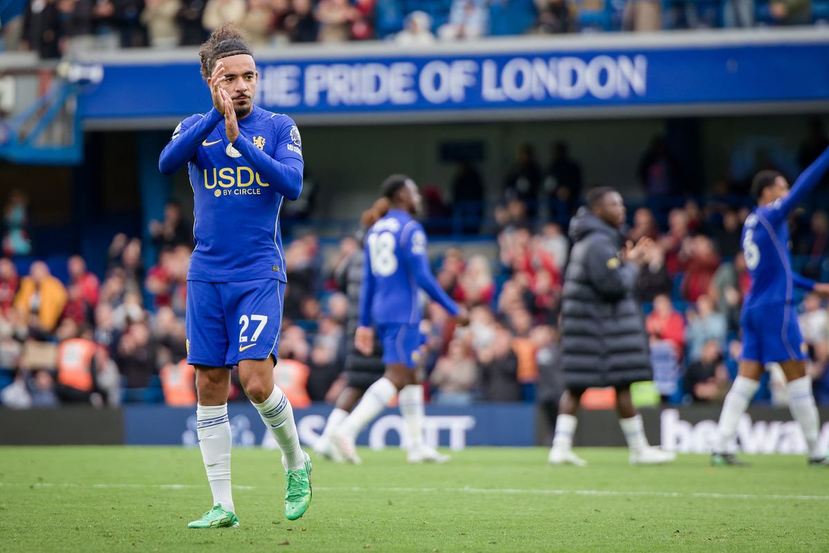 Malo Gusto after the Premier League 2026/27 match between Chelsea FC and AFC Bournemouth at Stamford Bridge. 
