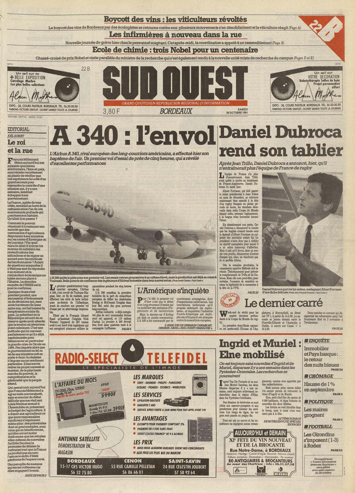 Le 25 octobre 1991 a eu lieu le baptême de l’air de l’avion A 380 d’Airbus sur un vol depuis Toulouse-Blagnac. Le vol a duré cinq heures afin de réaliser tout un tas d’essais techniques.