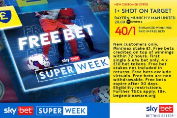 Bayern Munich vs Manchester United: Get 40/1 for 1+ shot on target with Sky Bet