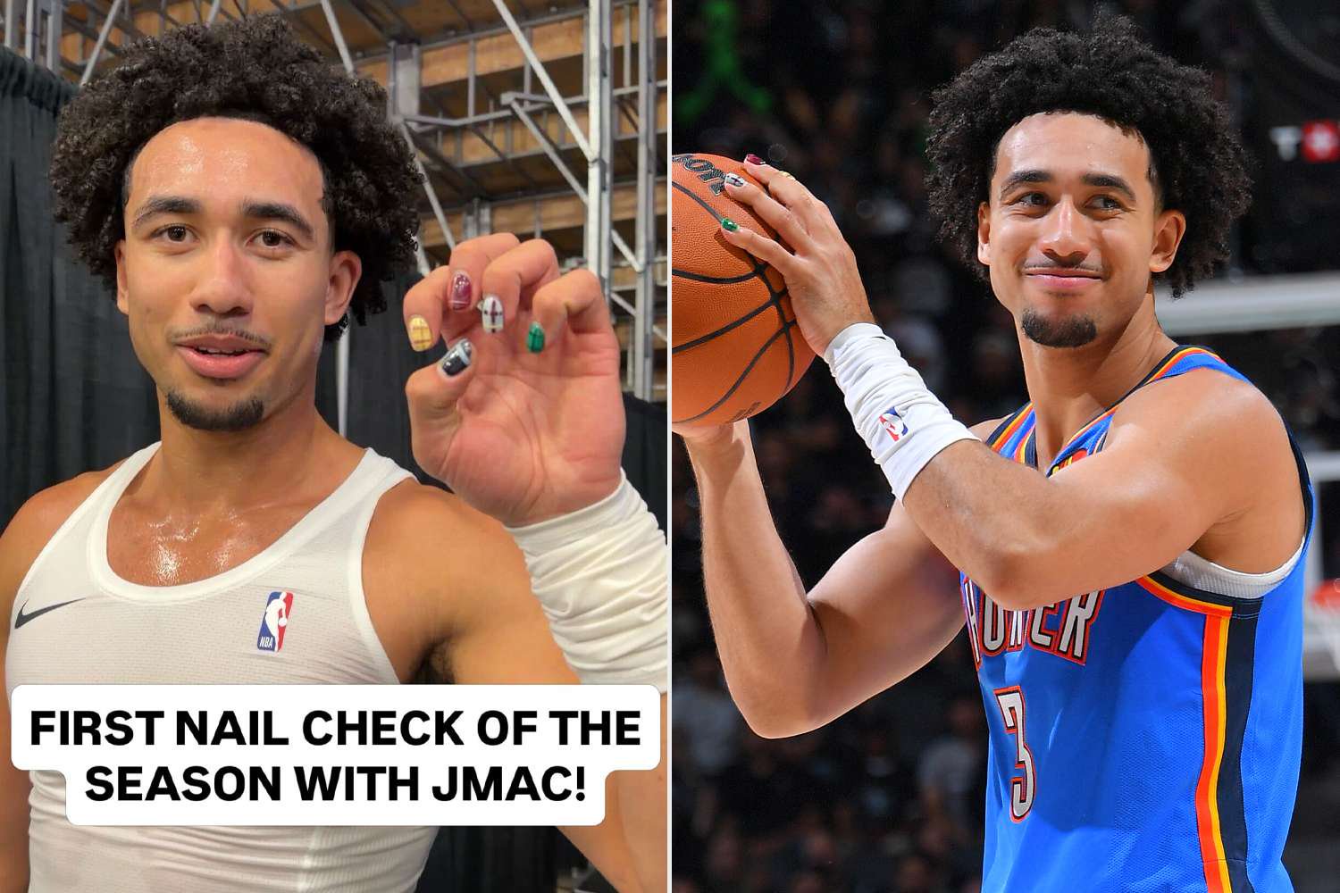 Jared McCain shows off his first manicure of the season.Credit: NBA/Instagram; Michael Gonzales/NBAE/Getty